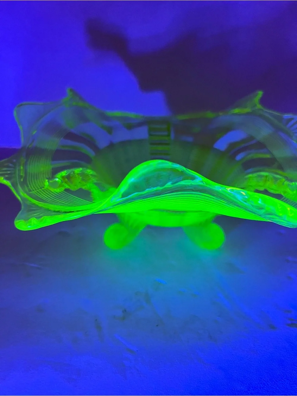 Antique 1890’s Northwood Vaseline Glass Fluted Scrolls Yellow Uranium Glass Bowl